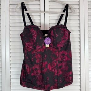 Cacique Lace Mesh Corset Bustier Lingerie Top Black Pink Size 18/20 NEW